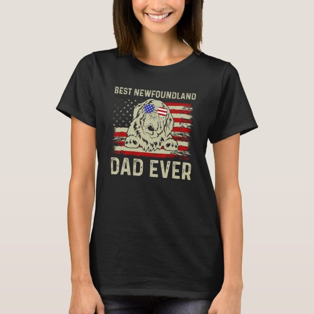 Best Dog Dad Ever Usa Flag Dad Joke Newfoundland 4 T-Shirt (Front)