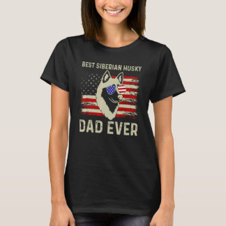 Best Dog Dad Ever Usa Flag Dad Joke Siberian Husky T-Shirt