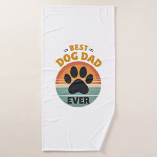 Best Dog Dad Ever Vintage Retro Paw Sunset Dog Lov Bath Towel