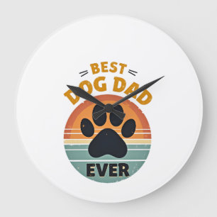 Best Dog Dad Ever Vintage Retro Paw Sunset Dog Lov Large Clock
