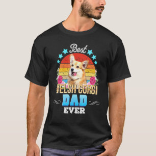 Best Dog Dad Ever Welsh Corgi Floral Retro Father T-Shirt