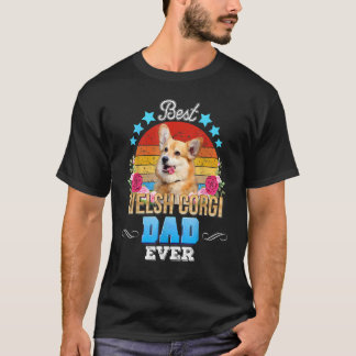 Best Dog Dad Ever Welsh Corgi Floral Retro Father  T-Shirt