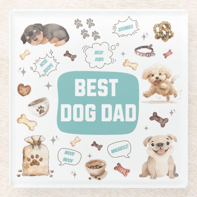 Best Dog Dad Glass Coaster (Front)