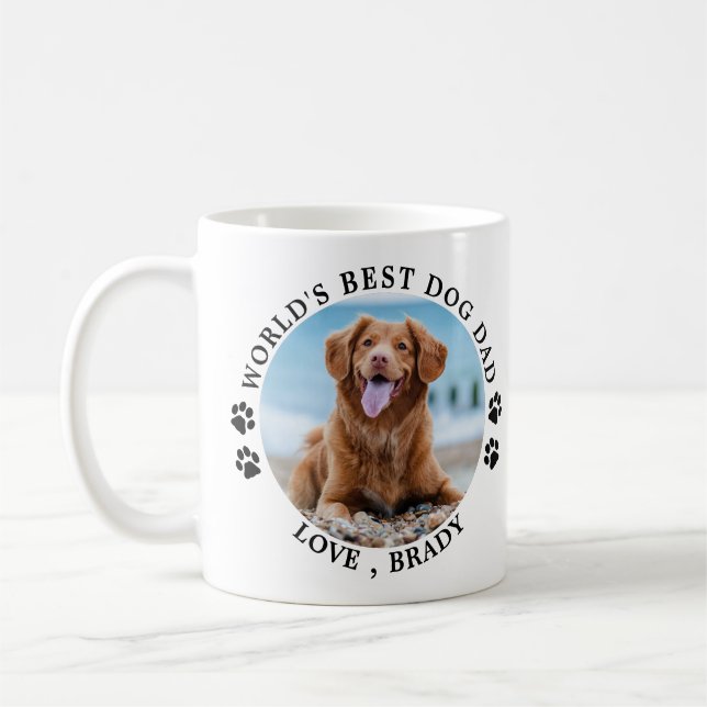 Best Dog Dad Paw Prints Personalised Pet Photo Coffee Mug (Left)