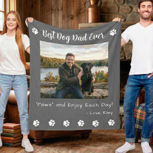 Best Dog Dad Paws Grey Pet Photo Fleece Blanket