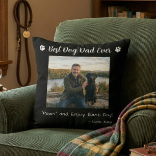 Best Dog Dad Paws Pet Photo Black Cushion
