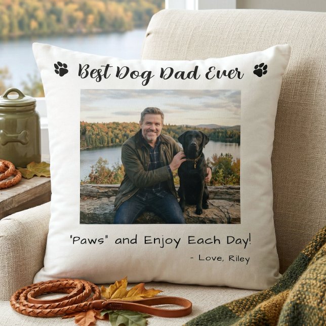 Best Dog Dad Paws Pet Photo White Cushion (Creator Uploaded)