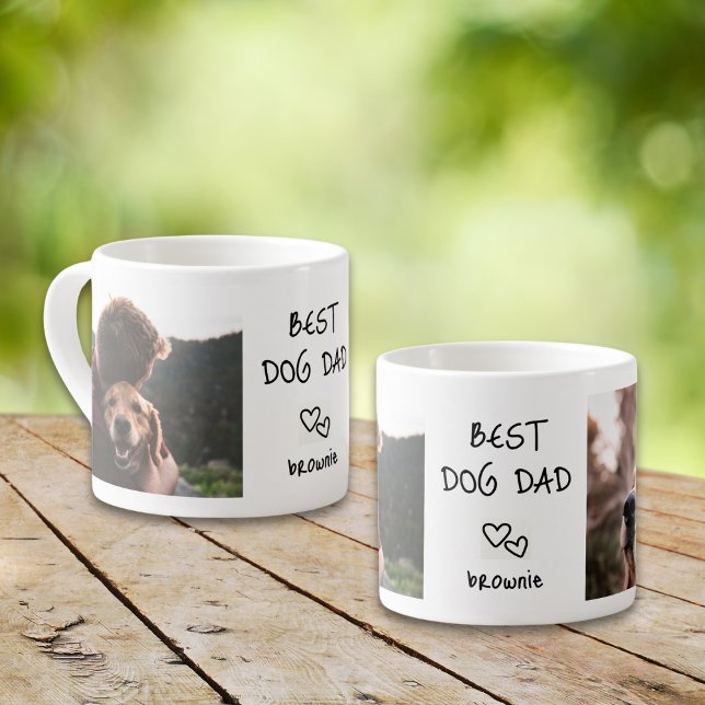 Best Dog Dad Personalised Pet Name 2 Photo Collage Espresso Cup (Creator Uploaded)