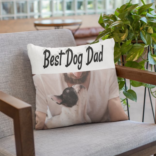 Best Dog Dad Photo Black  text  Cushion (Creator Uploaded)