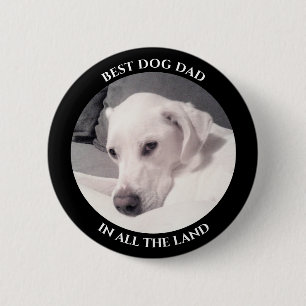 Best Dog Dad Photo of Cute White Puppy Dog Black 6 Cm Round Badge