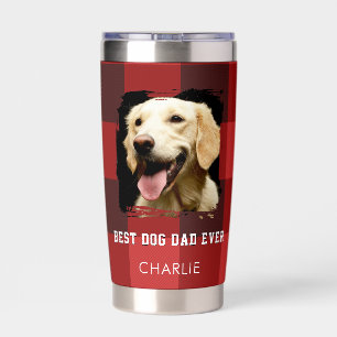 Best Dog Dad Red Buffalo Plaid Photo Christmas Insulated Tumbler