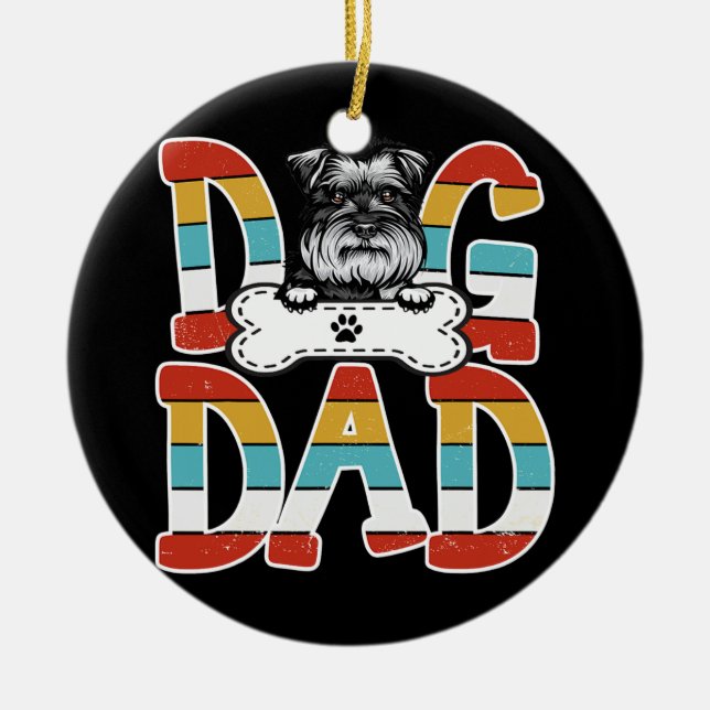 Best Dog Dad Schnauzer Dog Lovers  Ceramic Tree Decoration (Front)