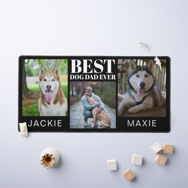 Best Dog Dad Simple Three Photo Collage Black  Desk Mat (Kids Table)