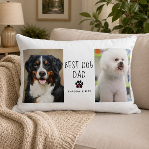 Best Dog Dad Two Photo Handwritten Text Coffee Decorative Cushion
