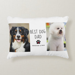 Best Dog Dad Two Photo Handwritten Text Coffee Decorative Cushion