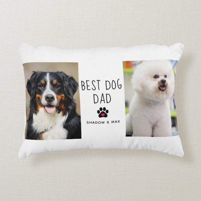 Best Dog Dad | Two Photo Handwritten Text Coffee Decorative Cushion (Front)