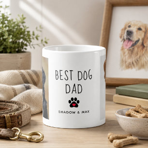 Best Dog Dad Two Photo Handwritten Text Coffee Frosted Glass Coffee Mug