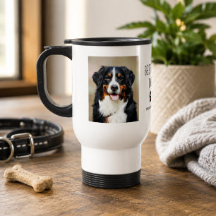 Best Dog Dad Two Photo Handwritten Text Coffee Travel Mug