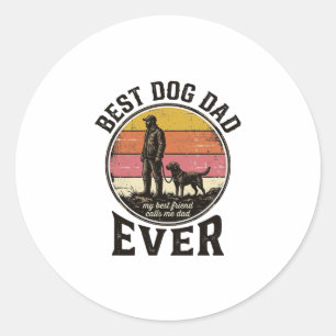 Best Dog Dad Vintage Sunset Vector Design_1 Classic Round Sticker