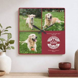 Best Dog Ever 3 Photo Red Square Wall Clock