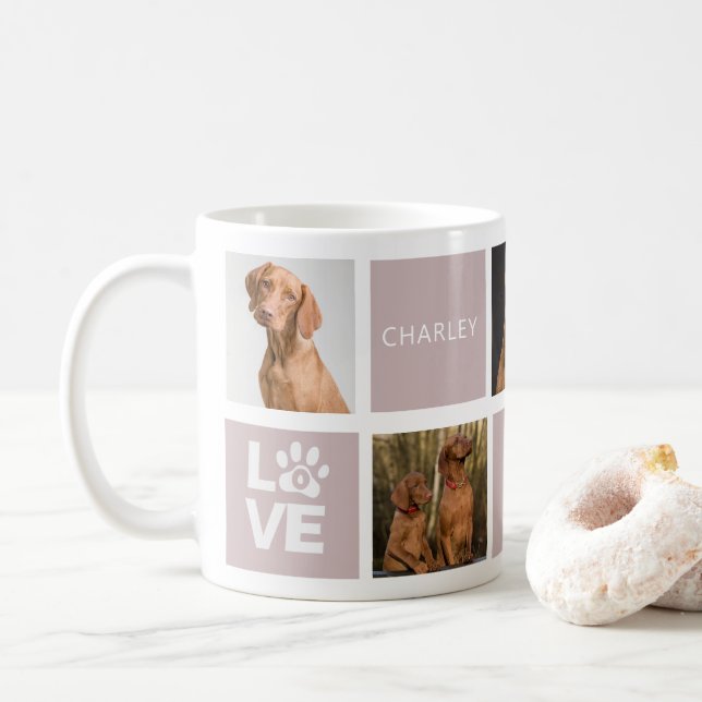 Best Dog Ever Blush Pink Personalised 5 Photo Mug (With Donut)