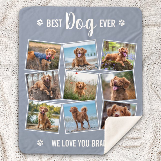 Best Dog Ever Custom Grey Photo Collage Sherpa Blanket (Creator Uploaded)