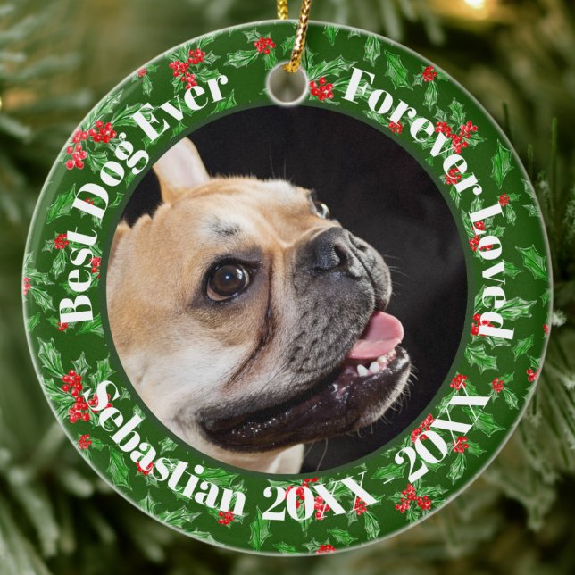 Best Dog Ever Custom Name Christmas Pet Gift  Ceramic Tree Decoration (Creator Uploaded)