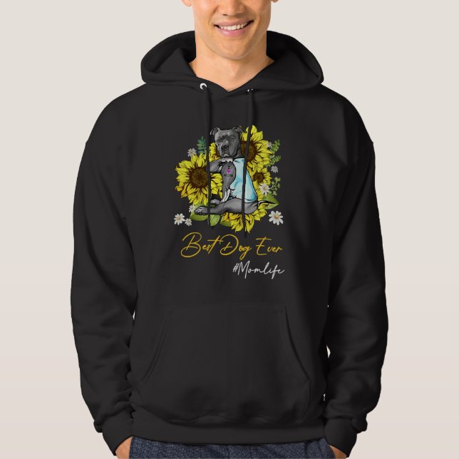 Best Dog Ever Pitbull Sunflower Mum Hoodie (Front)