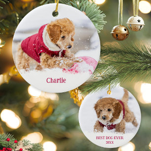 Best Dog Ever Two Sided Photo Pet Christmas Ceramic Tree Decoration