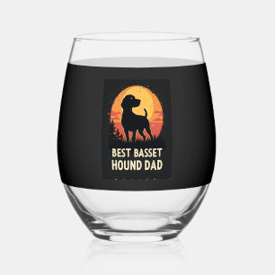 Best Dog Father Dad - Vintage Basset Hound T-Shirt Stemless Wine Glass