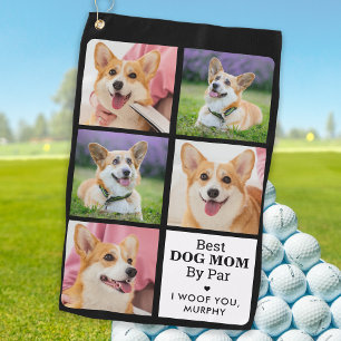 Best DOG MOM By Par - Personalised 5 Photo Collage Golf Towel