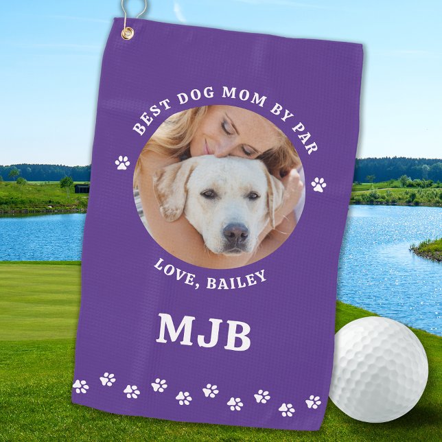 Best DOG MOM By Par Personalised Cute Pet Photo Golf Towel (Creator Uploaded)