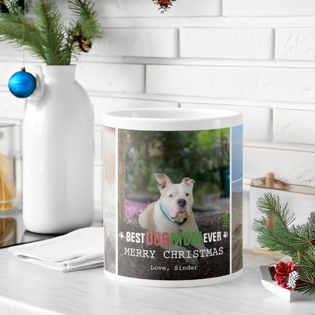 Best Dog Mom Ever 3 Photos Christmas Large Coffee Mug (Best Dog Mom Ever 3 Photos Christmas Giant Coffee Mug)