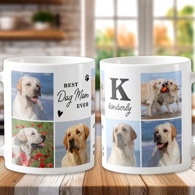 Best DOG MOM Ever Custom Modern 7 Photo Collage Coffee Mug (Creator Uploaded)