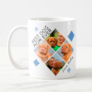 Best Dog Mom Ever Custom Photo Collage & Name Blue Coffee Mug