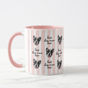 Best Dog Mom Ever Cute Stripes Pet Face Photo Mug