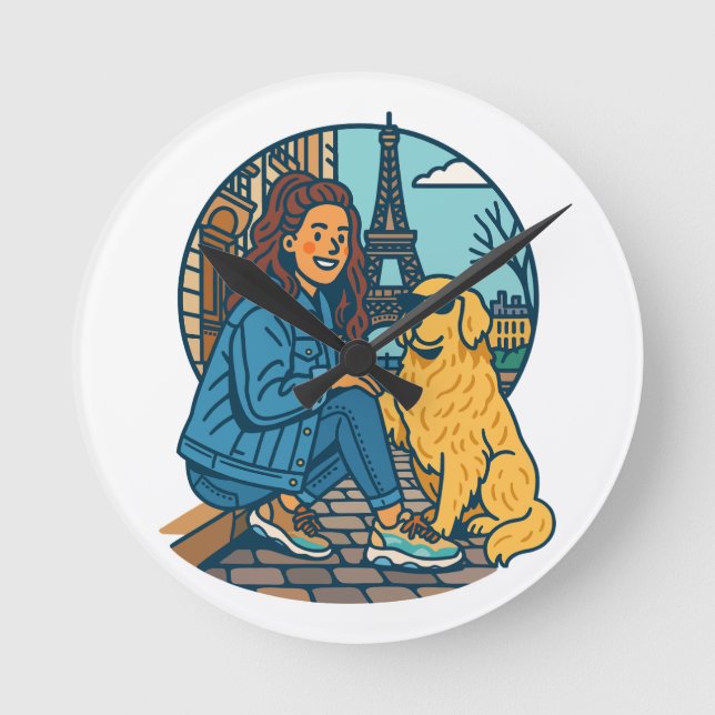 Best Dog Mom Ever in Paris Round Clock (Front)