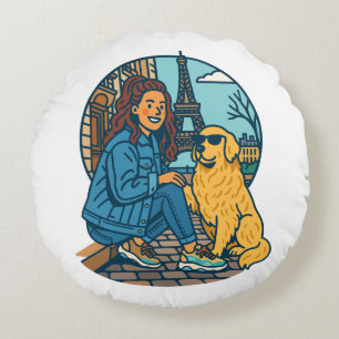 Best Dog Mom Ever in Paris Round Cushion