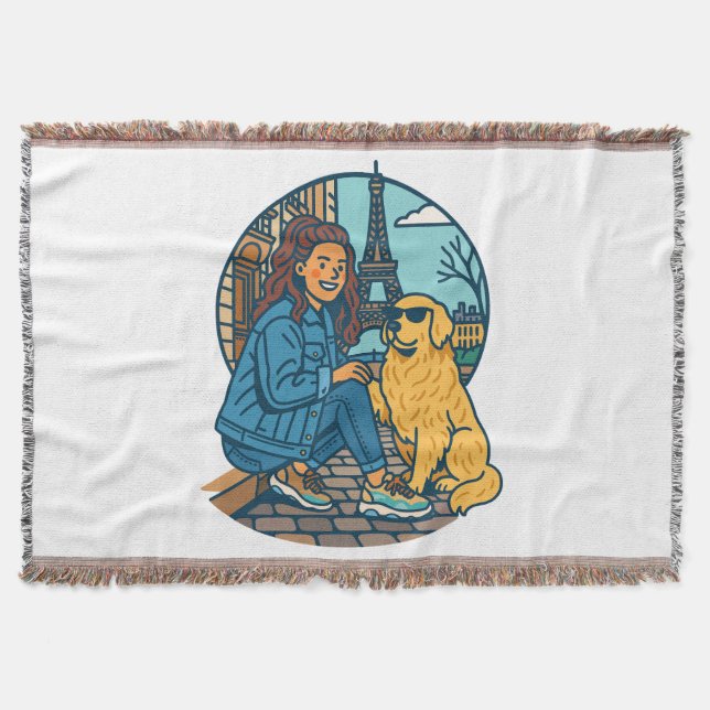 Best Dog Mom Ever in Paris Throw Blanket (Front)