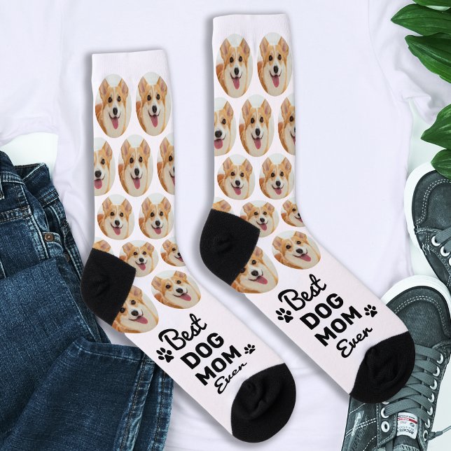Best DOG MOM Ever Personalised Cute Pet Photo  Socks (Creator Uploaded)
