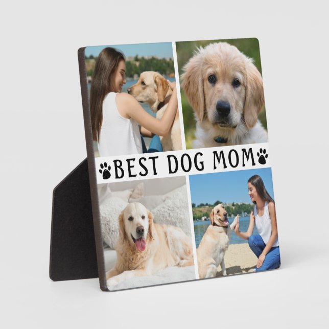 BEST DOG MOM Photo Collage Paw Print Plaque (Front)