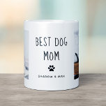 Best Dog Mom | Two Photo Handwritten Text Coffee Mug<br><div class="desc">This cute and simple mug says "Best Dog Mom" in trendy,  handwritten black text with a matching paw print and a spot for the name of your puppy. There is also room to show off two of your favorite personal photos of her pet.</div>
