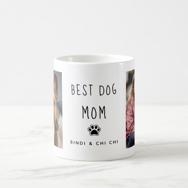 Best Dog Mom | Two Photo Handwritten Text Coffee Mug (Center)