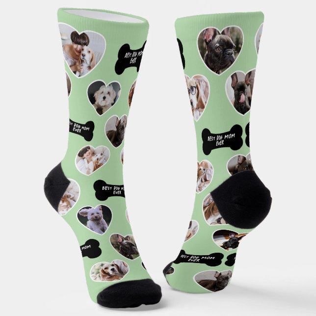 Best Dog Mum 16 Heart-Shaped Pet Photo Collage Socks (Angled)