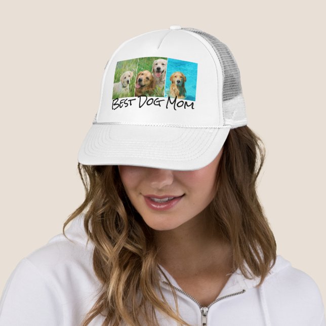 Best Dog Mum 3 Photo Collage Trucker Hat (In Situ)