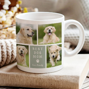 Best Dog Mum 4 Photo Collage Sage Green Coffee Mug
