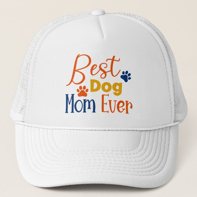 Best dog mum colourful typography design trucker hat (Front)