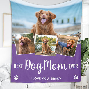 Best Dog Mum Custom 4 Photo Collage Purple Fleece Blanket