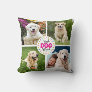 Best Dog Mum Custom 4 Photo Multicolor Paws Simple Cushion