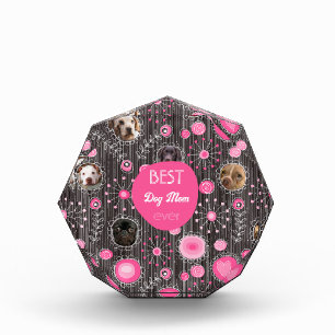 Best Dog Mum Cute Pink Heart Flower Photo Collage  Block